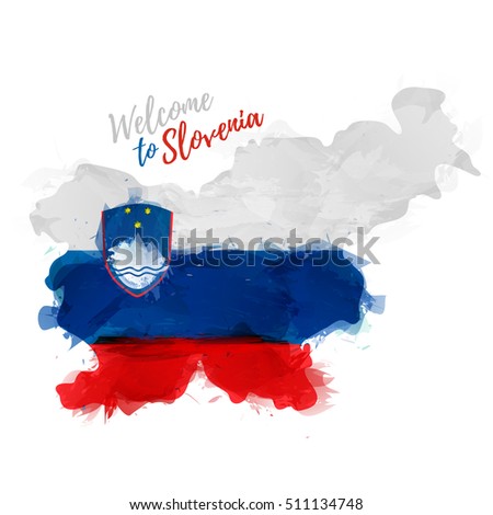 Symbol, poster, banner Slovenia. Map of Slovenia with the decoration of the national flag. Style watercolor drawing. Slovenian map with national flag. Vector.