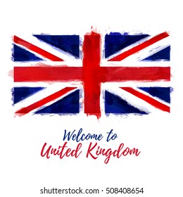 Symbol, poster, banner United Kingdom. Flag of England with the decoration of watercolor texture. British national Vector.