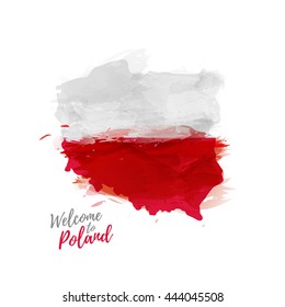 Symbol, poster, print, banner Poland. Map of Poland with the decoration of the national flag. The Polish national flag in watercolor  style drawing.  Vector.