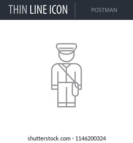 Symbol of Postman. Thin line Icon of Professions. Stroke Pictogram Graphic for Web Design. Quality Outline Vector Symbol Concept. Premium Mono Linear Beautiful Plain Laconic Logo