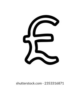 Símbolo libra esterlina GBP fuente de contorno de divisa en el estilo de burbuja de contorno aislado en fondo blanco. Para tipografía, letra, letras, logotipo, alfabeto, educación, abc, marca, presentación, cartón