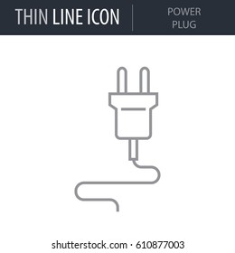 Symbol of Power Plug. Thin line Icon of Power And Energy. Stroke Pictogram Graphic for Web Design. Quality Outline Vector Symbol Concept. Premium Mono Linear Beautiful Plain Laconic Logo