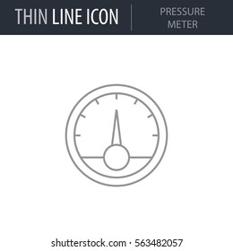 Symbol of Pressure Meter Thin line Icon of Heavy And Power Industry. Stroke Pictogram Graphic for Web Design. Quality Outline Vector Symbol Concept. Premium Mono Linear Beautiful Plain Laconic Logo