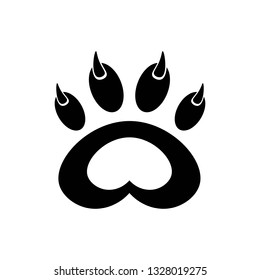 Symbol, print, sign, icon. Cat's paw in black with sharp claws on white background.