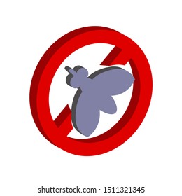 Symbol of the prohibition of flies.Isometric and 3D view.