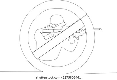 A symbol prohibits the use of firearms freely. Anti-terrorism day one line drawing