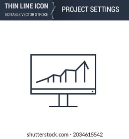 Symbol of Project Settings Thin Line Icon of 3D Printing and Modeling Set. Stroke Pictogram Graphic Suitable for Infographics. Editable Vector Stroke. Premium Mono Linear Plain Laconic Logo
