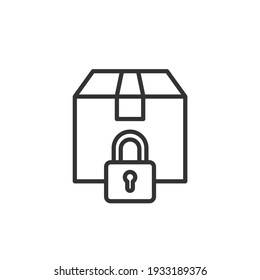 Symbol of protection delivery outline icon. Lock and box. Vector illustration.