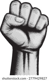 Symbol of protest, revolution, power. human hand gesture in dotted style. retro pop art design.
