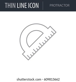 Symbol of Protractor. Thin line Icon of College. Stroke Pictogram Graphic for Web Design. Quality Outline Vector Symbol Concept. Premium Mono Linear Beautiful Plain Laconic Logo