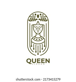 Symbol Queen logo and line style design template, goddess icon, cleopatra