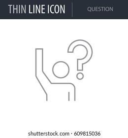 Symbol of Question. Thin line Icon of College. Stroke Pictogram Graphic for Web Design. Quality Outline Vector Symbol Concept. Premium Mono Linear Beautiful Plain Laconic