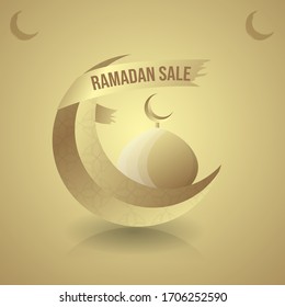 the symbol of ramadan with the mosque and the moon, islamic illustration logo 3d concept