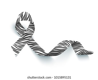 Symbol of rare disease awareness day, realistic ribbon with zebra-print, vector illustration