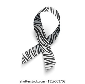 Symbol of rare disease awareness day, ribbon with zebra-print over white background. Template for poster for awareness day 28 february, vector illustration.