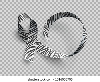 Symbol of rare disease awareness day, ribbon with zebra-print over transparent background. Template for poster for awareness day 28 february, vector illustration.