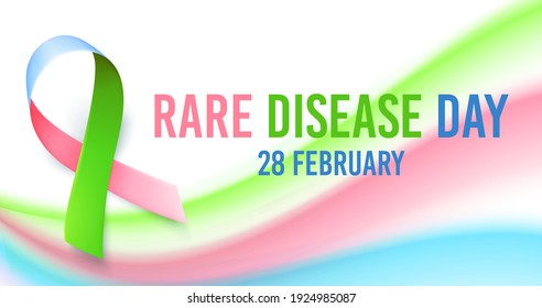 Symbol of rare disease, realistic ribbon. Poster template for awareness day on 28 february, vector illustration.