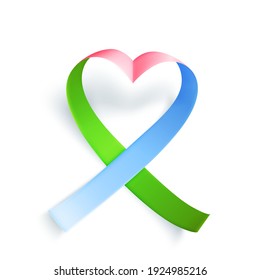 Symbol of rare disease, realistic ribbon heart shaped. Template background for awareness day on 28 february, vector illustration.