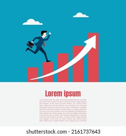 symbol of reaching the business target. motivation or challenge to achieve success. career growth or improvement concept. ambitious businessman running on a growth graph path to the target. vector
