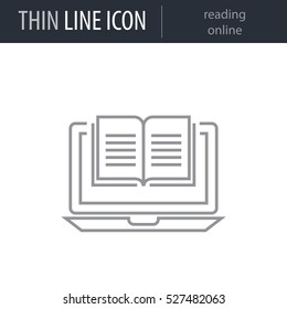 Symbol of reading online Thin line Icon of Education Essentials. Stroke Pictogram Graphic for Web Design. Quality Outline Vector Symbol Concept. Premium Mono Linear Beautiful Plain Laconic Logo