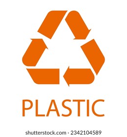 Símbolo de residuos plásticos reciclables o reutilizables. Reciclar símbolo de flecha de color naranja aislado en fondo blanco. Ecología, medio ambiente, concepto de reciclado