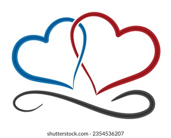 The symbol of a red and blue stylized hearts.
