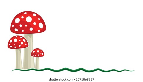 Symbol of red fly agaric with green grass.