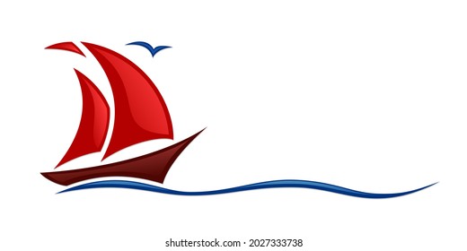 the Symbol of the red sailing vessel in the sea.