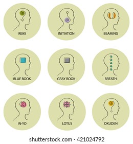 Symbol of Reiki and alternative healing vector icon set 