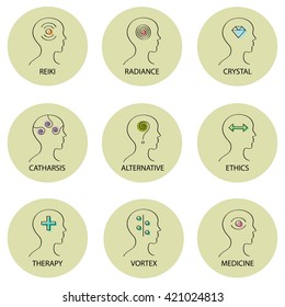 Symbol of Reiki and alternative healing vector icon set 