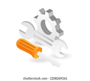 Symbol des Reparatur- und Wartungsfortschritts in isometrischer flacher Abbildung