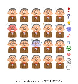 A Symbol Representing 20 Kinds Of Facial Expressions And Emotions Of A Wealthy Senior Man