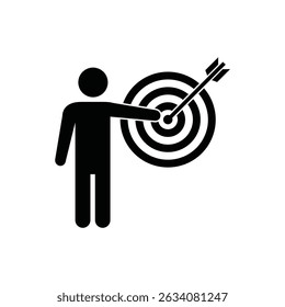 Symbol representing achievement and focus with a figure pointing towards a target