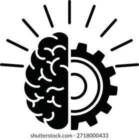 Símbolo representando o cérebro e roda dentada como ideia de conceito de inteligência artificial. Colaboração de inteligência humana com aprendizagem de máquina e soluções
