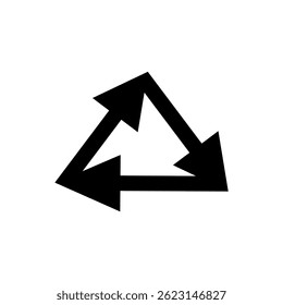 Symbol representing recycling and sustainability with three arrows forming a triangle shape in a minimalist design