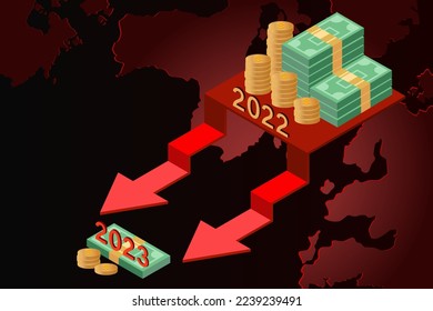 Un símbolo representa la devaluación del activo. concepto de recesión económica global. ilustración vectorial.