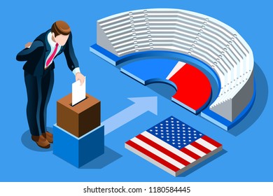 Symbol of republican government. Decision of voter. Democracy campaign. Choice of politics part, a young symbolic day. Election poll, ballot, Vote for presidential. Patriotism concept with characters.