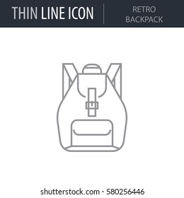 Symbol of Retro Backpack. Thin line Icon of Bags. Stroke Pictogram Graphic for Web Design. Quality Outline Vector Symbol Concept. Premium Mono Linear Beautiful Plain Laconic Logo