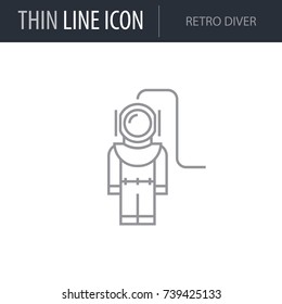 Symbol of Retro Diver. Thin line Icon of Sea And Beach. Stroke Pictogram Graphic for Web Design. Quality Outline Vector Symbol Concept. Premium Mono Linear Beautiful Plain Laconic Logo