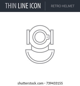 Symbol of Retro Helmet. Thin line Icon of Sea And Beach. Stroke Pictogram Graphic for Web Design. Quality Outline Vector Symbol Concept. Premium Mono Linear Beautiful Plain Laconic Logo