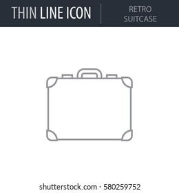Symbol of Retro Suitcase. Thin line Icon of Bags. Stroke Pictogram Graphic for Web Design. Quality Outline Vector Symbol Concept. Premium Mono Linear Beautiful Plain Laconic Logo