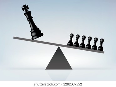 Symbol of the revolution against the monarchy with the people overthrowing the king, symbolized by a chess game on a scale