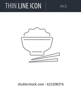 Symbol of Rice. Thin line Icon of Food. Stroke Pictogram Graphic for Web Design. Quality Outline Vector Symbol Concept. Premium Mono Linear Beautiful Plain Laconic Logo