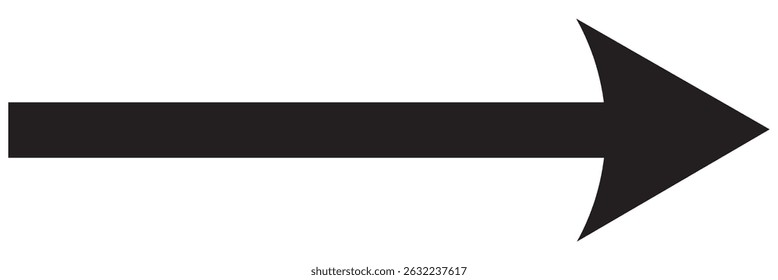 Symbol of right arrow icon.  
Horizontal long straight arrow signs. Black pointer, direction, position symbol design and arrow icon isolated on white background.