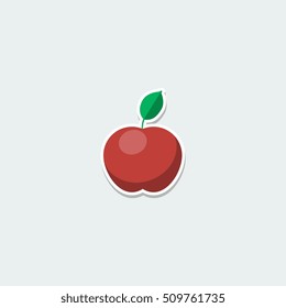 Symbol ripe apple with leaf. Fresh organic fruit colorful single icon. Basic element for web isolated on white background vector illustration in flat design.