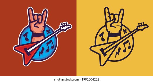 Symbol of rock'n'roll in different styles. Concept art of rock music.