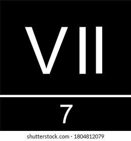 Symbol of the roman number seven. Roman numeric character symbol, illustration design icon for calendar number or any calculation. With a black background