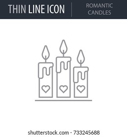 Symbol of Romantic Candles. Thin line Icon of Saint Valentin Lineal. Stroke Pictogram Graphic for Web Design. Quality Outline Vector Symbol Concept. Premium Mono Linear Beautiful Plain