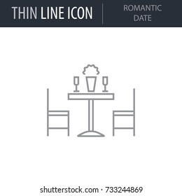 Symbol of Romantic Date. Thin line Icon of Saint Valentin Lineal. Stroke Pictogram Graphic for Web Design. Quality Outline Vector Symbol Concept. Premium Mono Linear Beautiful Plain Laconic