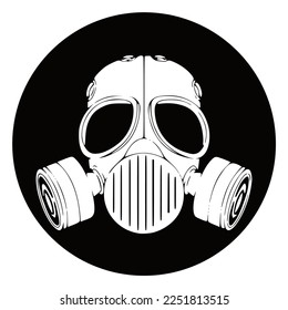 Symbol. Round black logo with white symbol. Vortex. Veil. Gas mask.